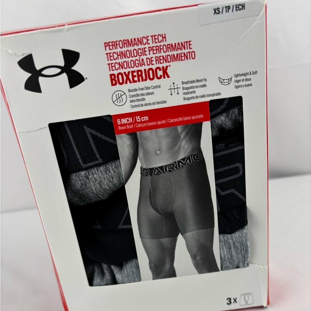 NWT Under Armour Boxerjock Performance Tech, 3-Pack - Black and 2 Gray, XS